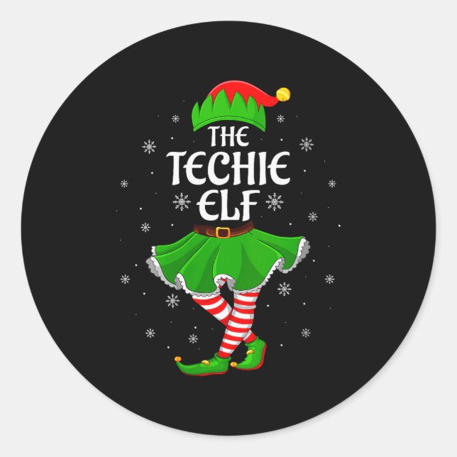 Womens Techie Elf Christmas Family Girls Women Elf Classic Round Sticker (Front)