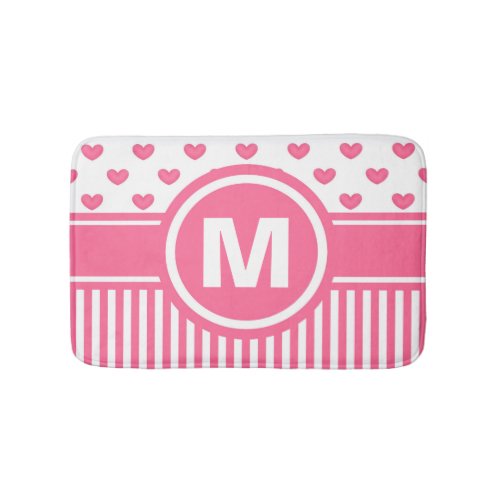 Womens Teen Girls Personalized Pink Striped Heart Bathroom Mat