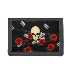 Women's Teen Girl's Skull Rose Razor Blade Violent Tri-fold Wallet