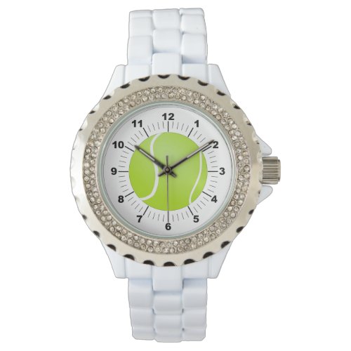 Womens Tennis Ball Rhinestone White Enamel Watch