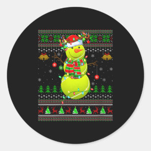 Womens Tennis Ball Snowman Ugly Christmas Sweaters Classic Round Sticker