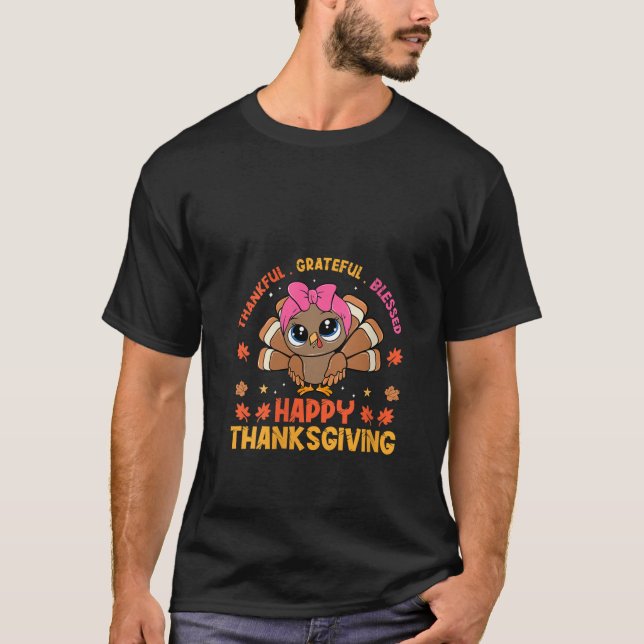 Womens Thankful Grateful Blessed Happy Thanksgivin T-Shirt (Front)