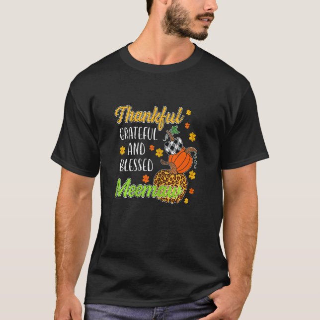 Womens Thankful Grateful Blessed Meemaw Autumn Fal T-Shirt (Front)