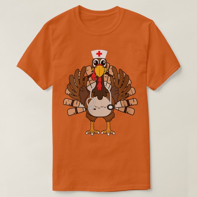 Womens Thanksgiving Scrub Tops Women Turkey Nurse  (Design Front)