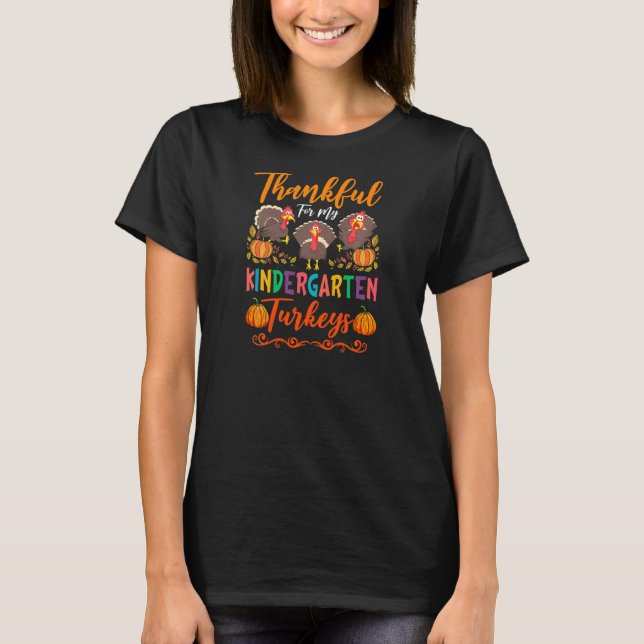 Womens Thanksgiving Teacher Thankful For My Kinder T-Shirt (Front)
