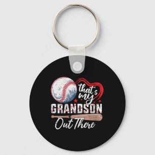 Womens Thats My Grandson Out There Baseball Grandm Keychain