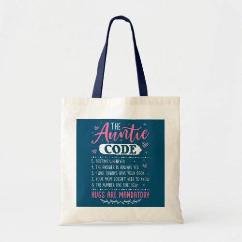 Womens The Auntie Code Best Aunt Sister Niece Tote Bag