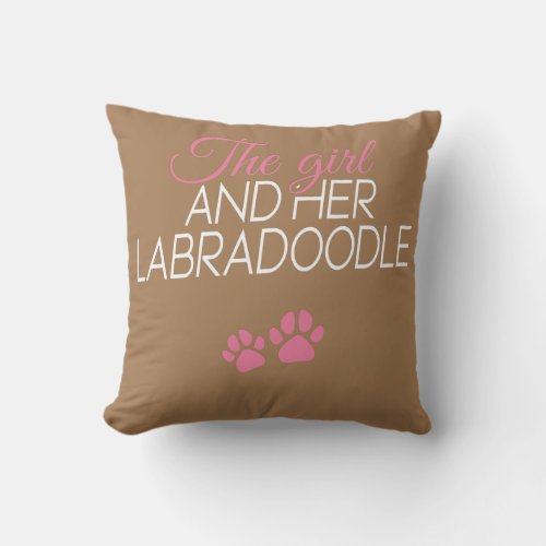 Womens The girl and her Labradoodle dog dogs paws Throw Pillow