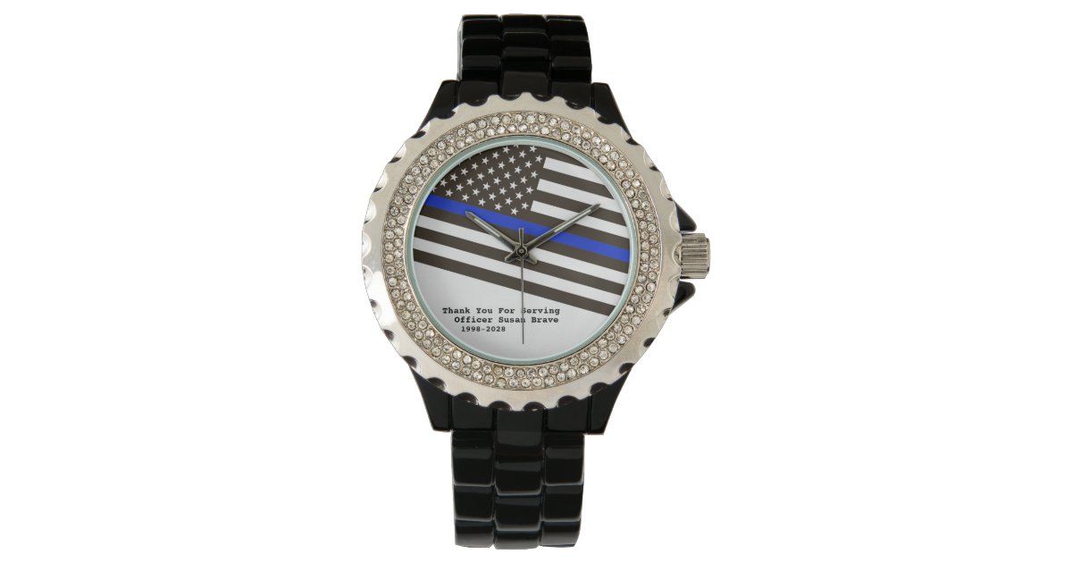Women S Thin Blue Line Flag Police Officer Watch Zazzle Com