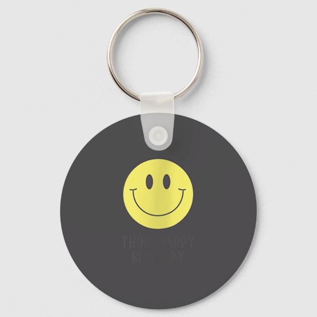Womens Think Happy Be Happy Smile Face Motivationa Keychain (Front)