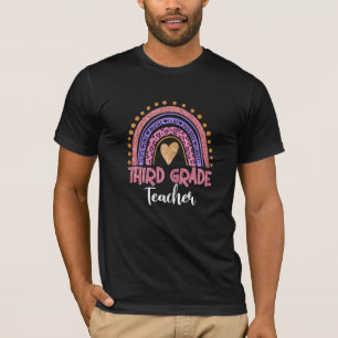 Womens Third Grade Teacher Leopard Pink Rainbow Ba T-Shirt