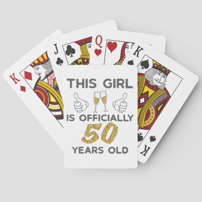 Womens This Girl Officially 50 Years 50th Birthday Poker Cards (Back)