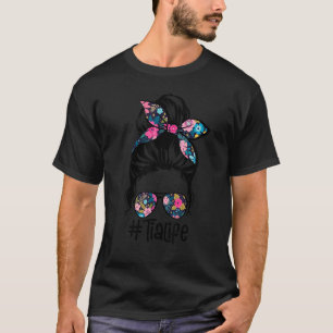 Womens Tia Life Messy Hair Bun Floral Women Mother T-Shirt