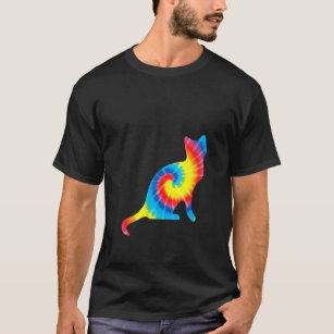 Womens Tie Dye Balinese Rainbow Print Feline Cat H T-Shirt