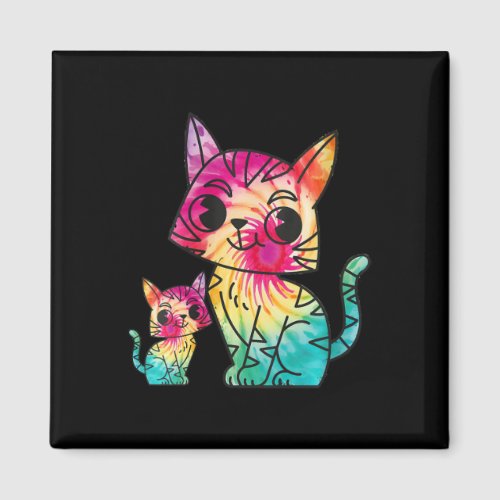 Womens Tie Dye Cat Funny Colorful Tie Dye Kitten F Magnet