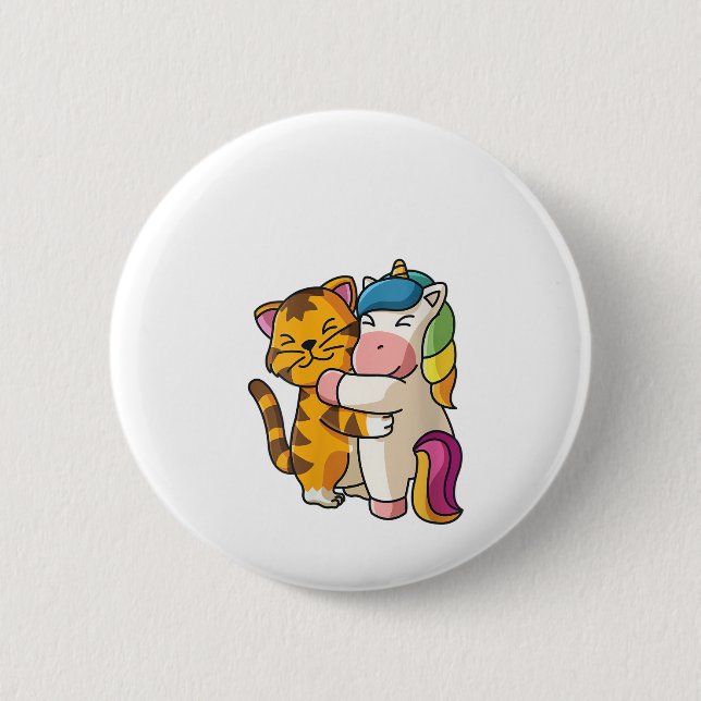 Womens Tiger and Unicorn Cute Zoo Animals Hugging  Button (Front)