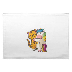 Womens Tiger and Unicorn Cute Zoo Animals Hugging Cloth Placemat