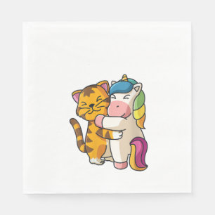 Womens Tiger and Unicorn Cute Zoo Animals Hugging Napkins
