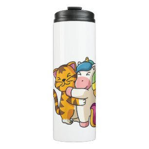 Womens Tiger and Unicorn Cute Zoo Animals Hugging Thermal Tumbler