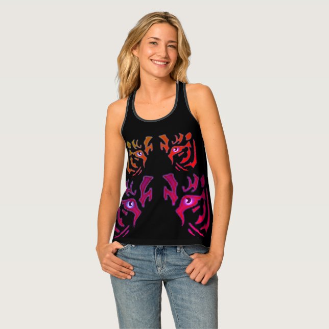 Women's Tiger Face Black Tank Top (Front Full)