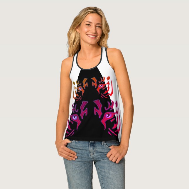 Women's Tiger Face Black & White Tank Top (Front Full)