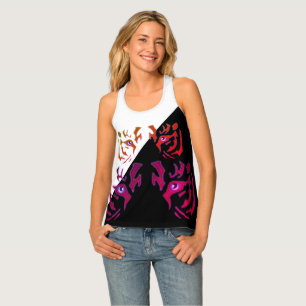 Women's Tiger Face Diagonal Black & White Tank Top