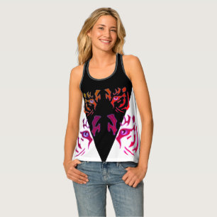 Women's Tiger Face White & Black Tank Top
