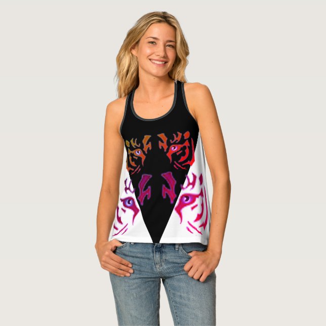 Women's Tiger Face White & Black Tank Top (Front Full)