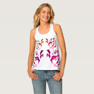 Women's Tiger Face White Tank Top
