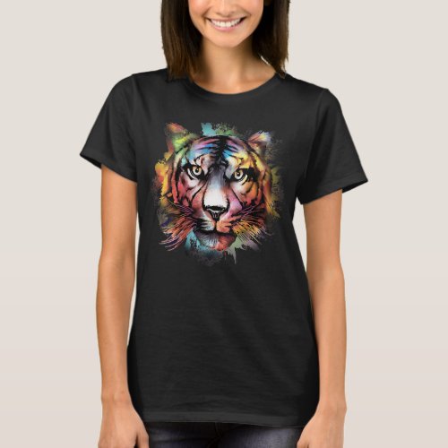 Womens Tiger Watercolor Bengal Tiger Head Animal L T_Shirt