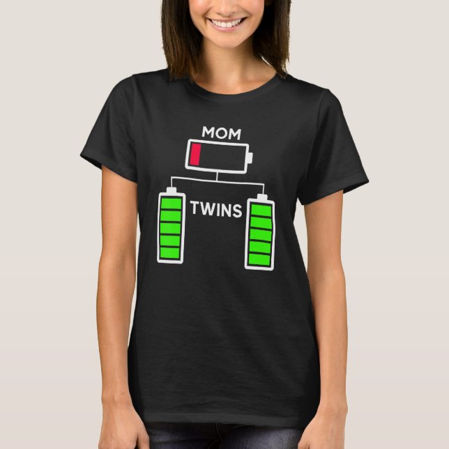 Womens Tired Twin Mom Low Battery Charge T-Shirt (Front)