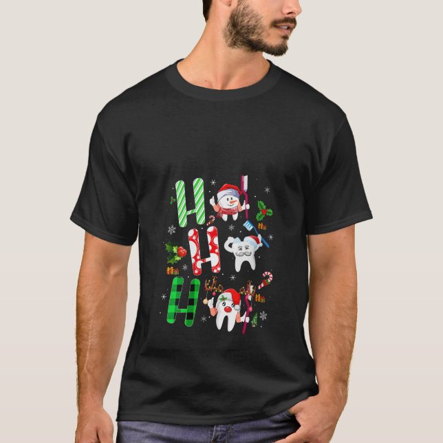 Womens Tooth Dental Xmas Lights Ho Ho Santa Teeth  T-Shirt (Front)