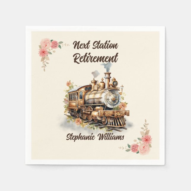 Women's Travel Vintage Train Retirement Party  Napkins (Front)