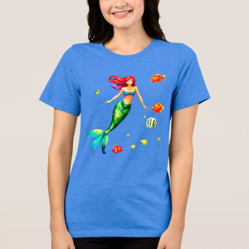 Womens Tri_Blend T_Shirt Mermaid Little Fishes  Tri_Blend Shirt