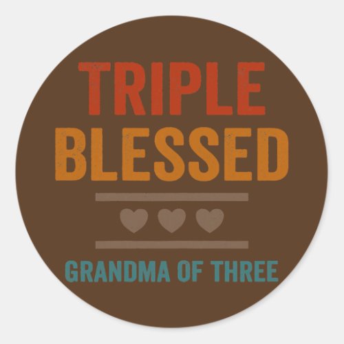 Womens Triple Blessed Grandma Of Three Grandkids Classic Round Sticker
