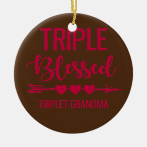 Womens Triple Blessed Triplet Grandma Grandkids Ceramic Ornament