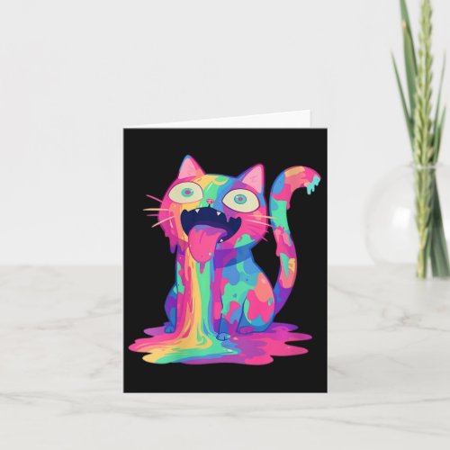 Womens Trippy Party Crazy Rainbow Cat Edm Festival Card