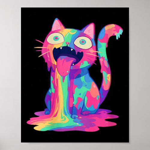 Womens Trippy Party Crazy Rainbow Cat Edm Festival Poster