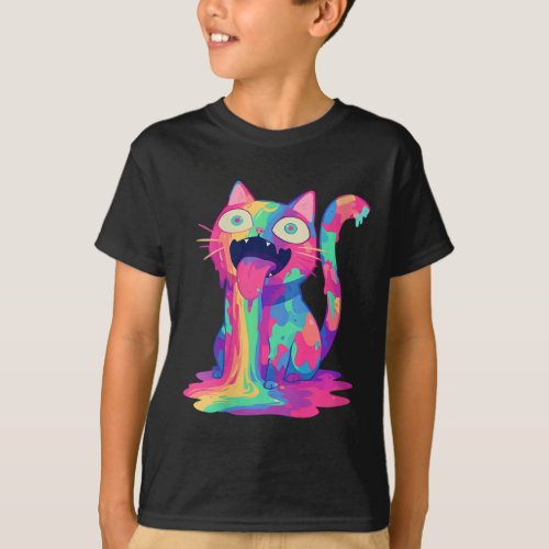 Womens Trippy Party Crazy Rainbow Cat Edm Festival T_Shirt