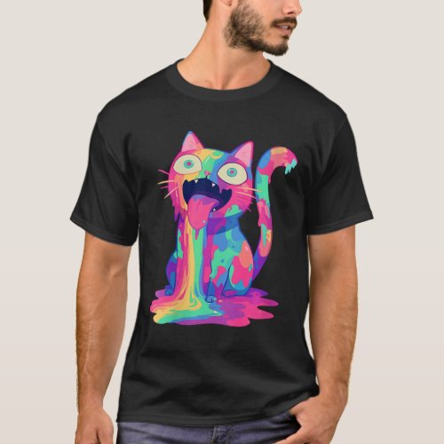 Womens Trippy Party Crazy Rainbow Cat Edm Festival T_Shirt