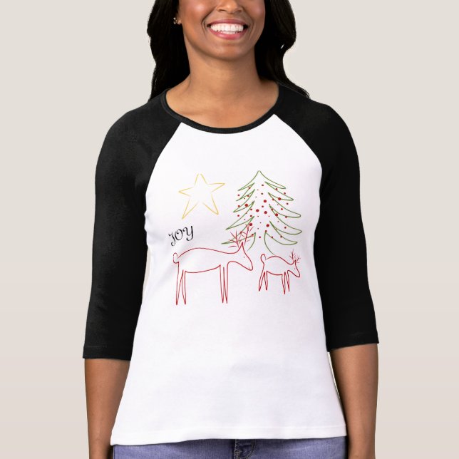 Womens TShirt 3/4 Sleeve Christmas Reindeer Joy (Front)