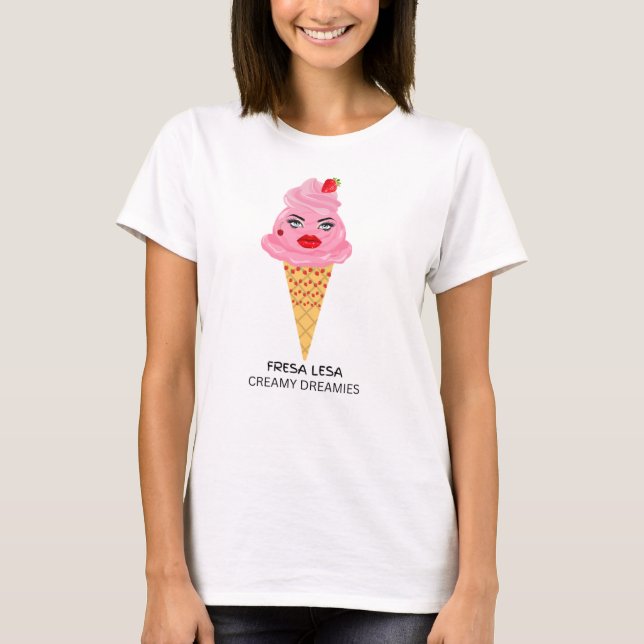 womens tshirt Fresa Lesa strawberry ice cream cone (Front)