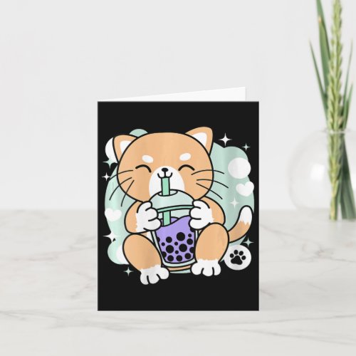 Womens Ube Boba Kawaii Cat Tea Bubble Tea Anime Fi Card