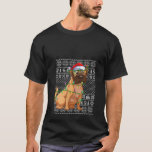 Womens Ugly Xmas Lighting Santa Hat Bulldog Christ T-Shirt