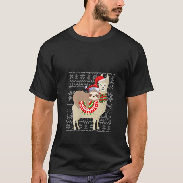 Womens Ugly Xmas Sweater Style Funny Sloth Riding  (Front)