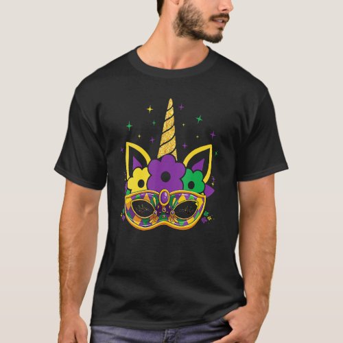 Womens Unicorn Face Jester Mask Mardi Gras Carniva T_Shirt