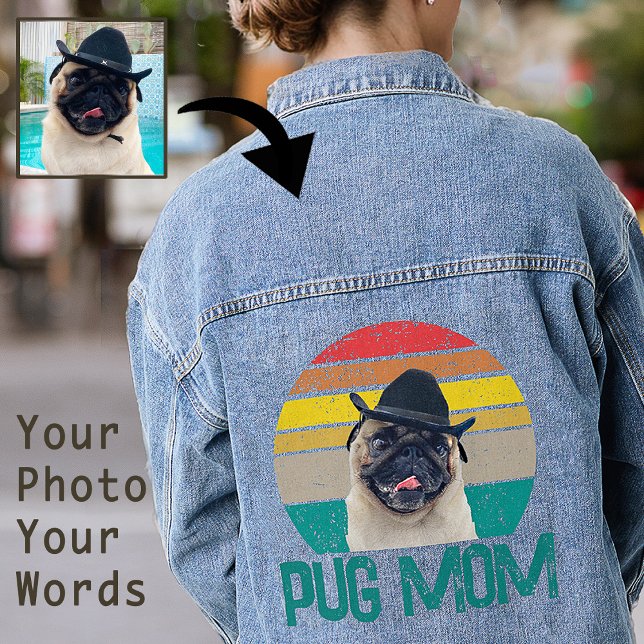 Womens Unique Pug Lover Mom Grunge Rainbow Styled Denim Jacket (Creator Uploaded)
