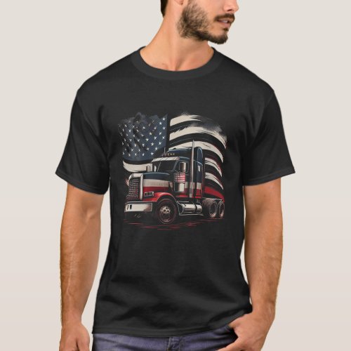 Womens US American Flag Truck Driver 18 Wheeler Tr T_Shirt