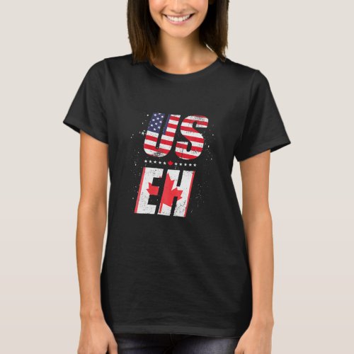 Womens Us Flag Maple Leaf Patriotic Canadian Ameri T_Shirt