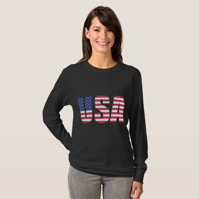Women's USA Flag Long Sleeve Tee - Patriotic (Front Full)